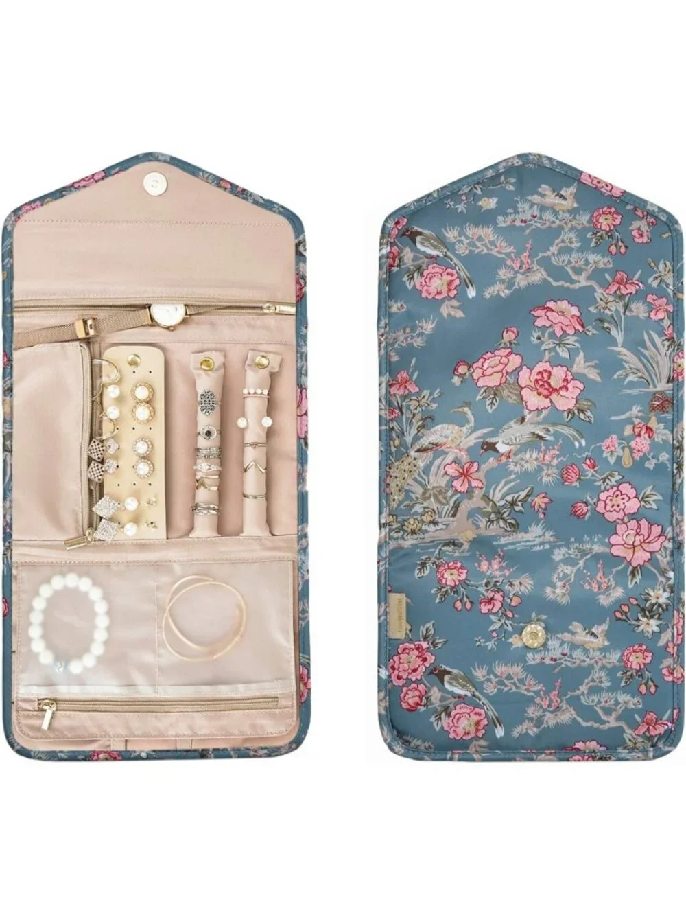 Travel Jewelry Organizer Roll - Foldable Case for Rings, Necklaces, Bracelets